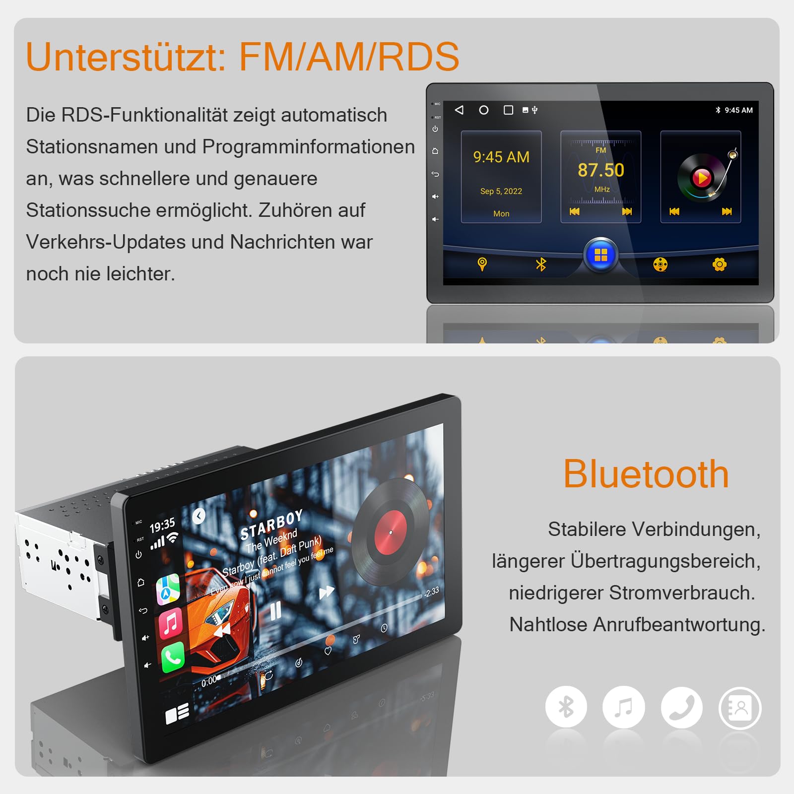 Haudio 1Din Autoradio, mit 10 Zoll 360° drehbar Bildschirm,Kompatibel mit Wireless Apple CarPlay und Android Auto,Car Play IPS Touch Screen,1080P-Rückfahrkamera,Bluetooth 5.0,GPS-Navigation,FM/AM/RDS