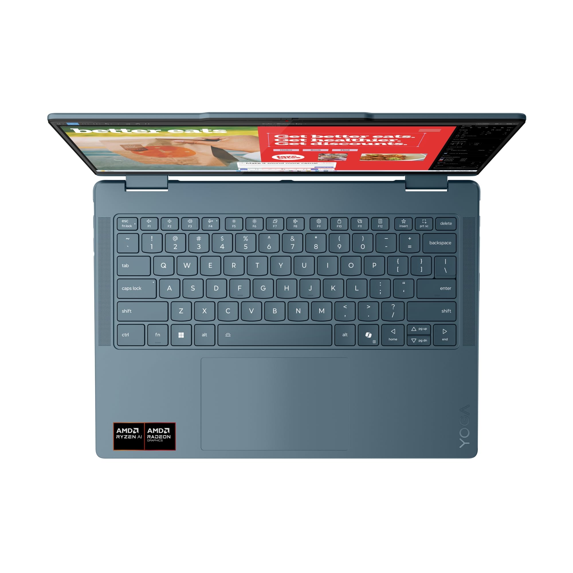 Lenovo Yoga 7 - Ordenador portátil 2 en 1, Copilot+PC, 14" WUXGA OLED, AMD Ryzen AI 7 350, 16 GB de RAM, SSD de 512 GB, AMD Radeon 860M, Win11, QWERTZ, Tidal Teal, 3 Meses Premium Care, Incluye Funda