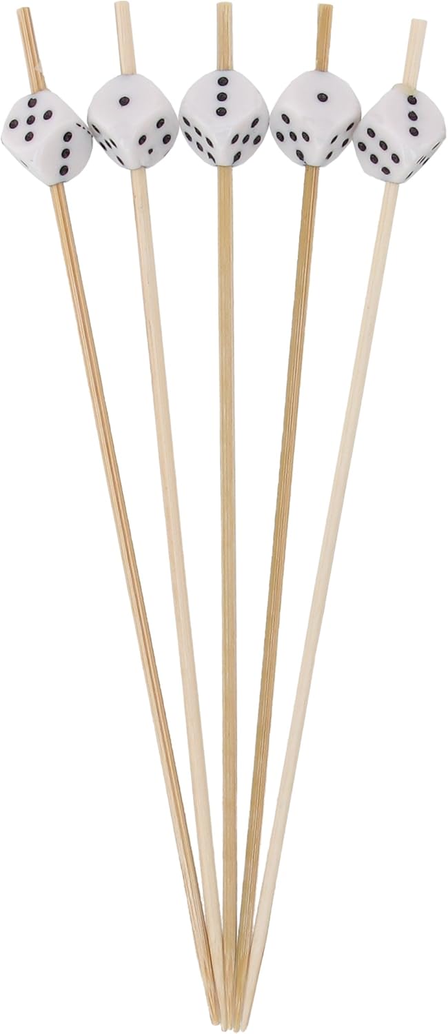 BambooMN 5.9" Decorative Dice Party End Bamboo Cocktail Fruit Sandwich Picks Skewers for Catered Events, Holiday's, Restaurants or Buffets Party Supplies, White, 1000 Pieces