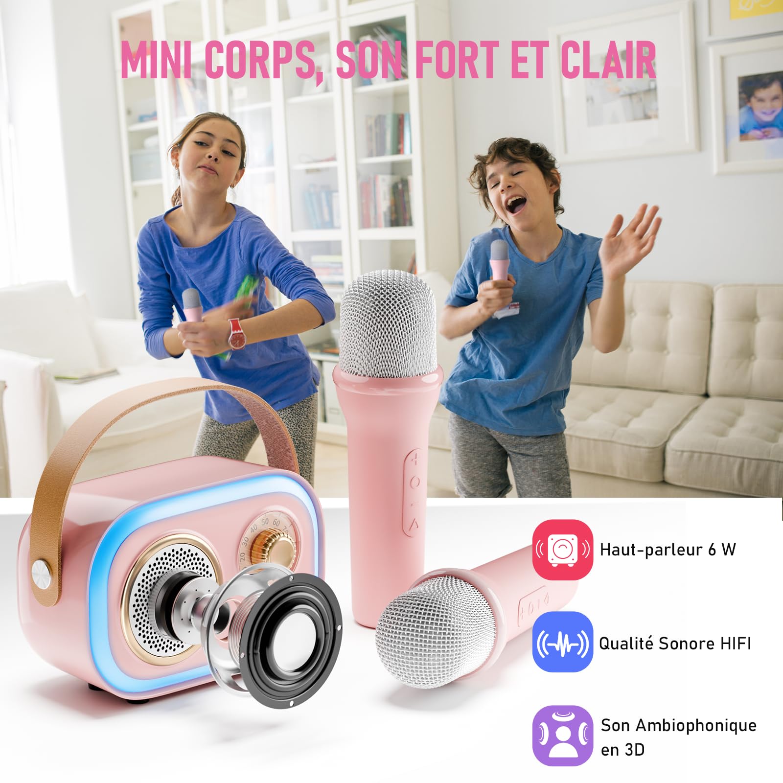 Micro Karaoke Enfant, Cadeau Fille 4-12 Ans Anniversaire Jouet Fille 3-12 Ans Microphones