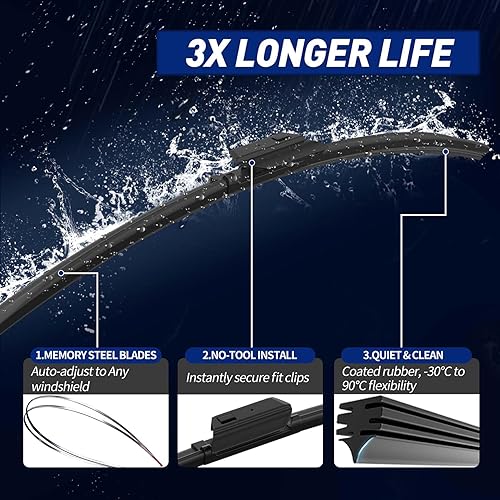 Miniatura 10 de Juego de 3 limpiaparabrisas de repuesto para Mercedes-Benz GLC 300 AMG GLC 43 63 2016, 2017, 2018, 2019, 22 + 12 pulgadas (juego de 3)