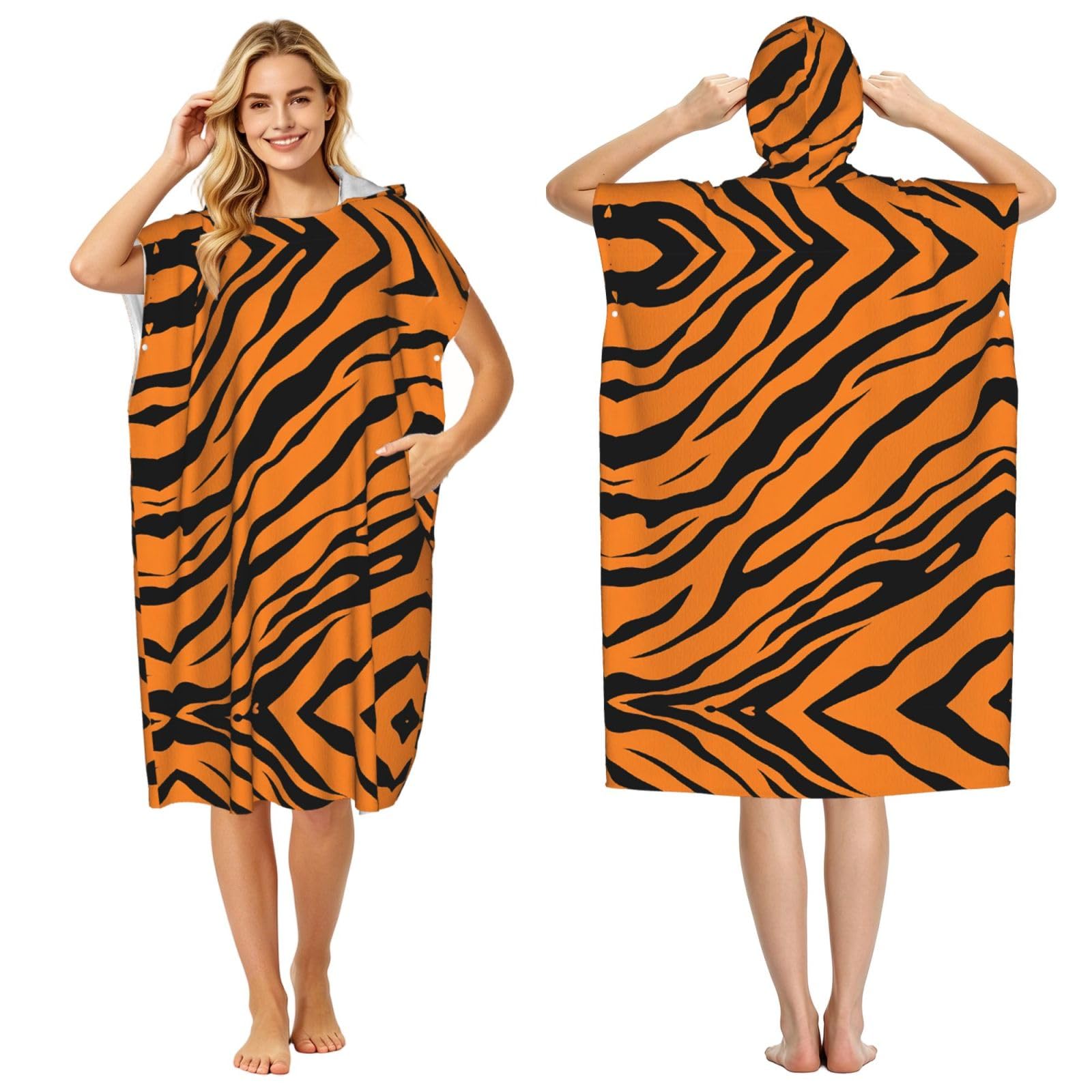 Poncho à capuche en microfibre imprimé léopard et tigre pour le surf et le change de plage adulte