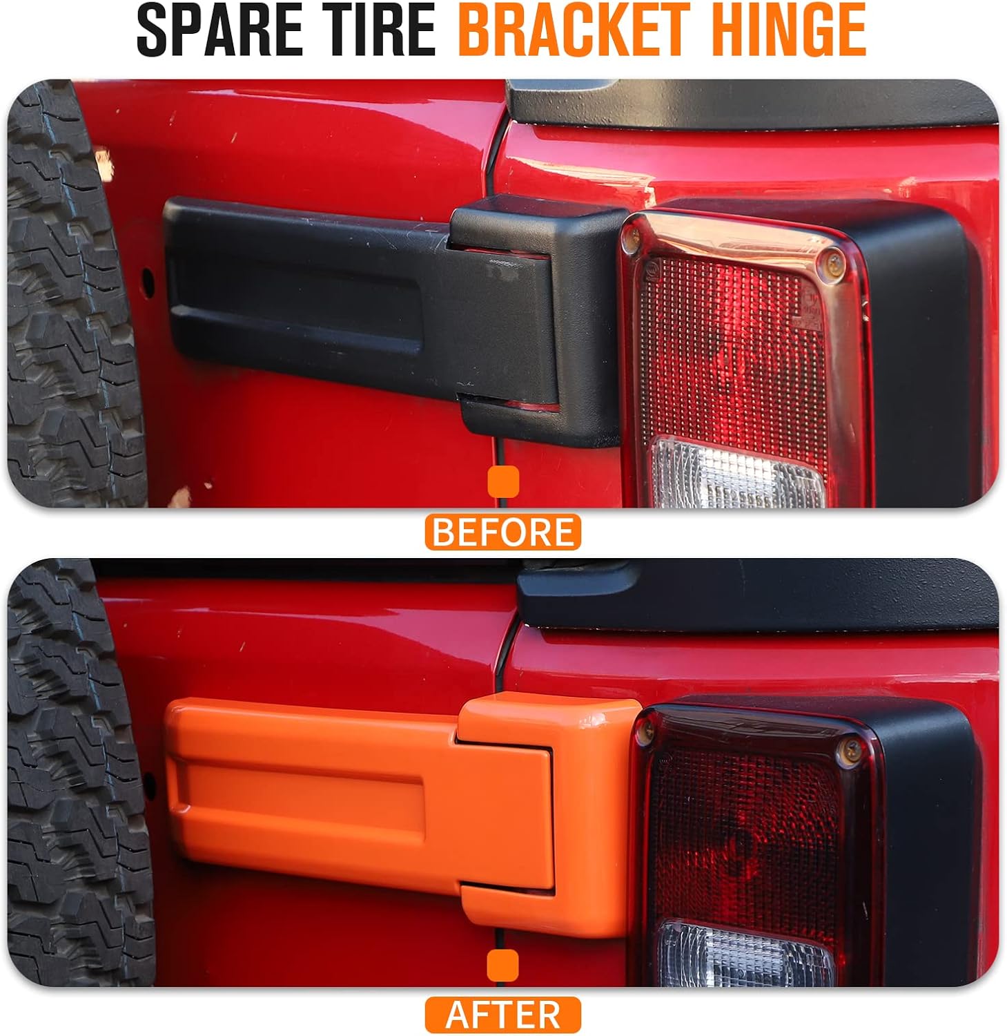 JeCar Tailgate Hinge Cover Trim Accessories for 2007-2018 Jeep Wrangler JK JKU & Unlimited (Orange)