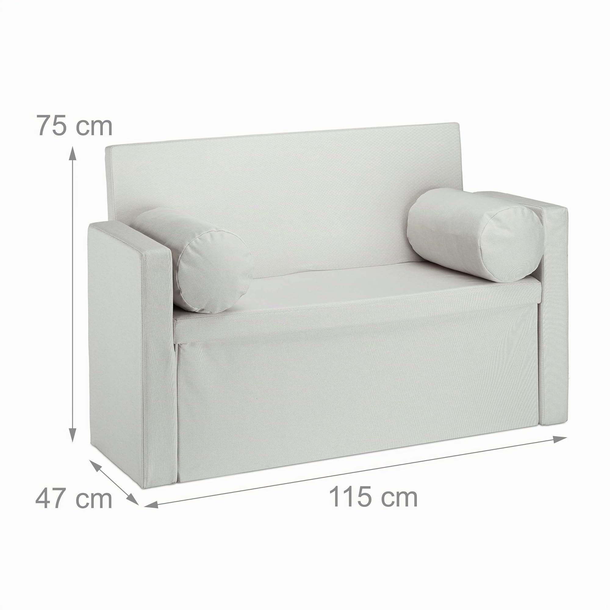 Relaxdays Baúl Almacenamiento Plegable con Respaldo, Lino, Crema, 75 x 115 x 47 cm