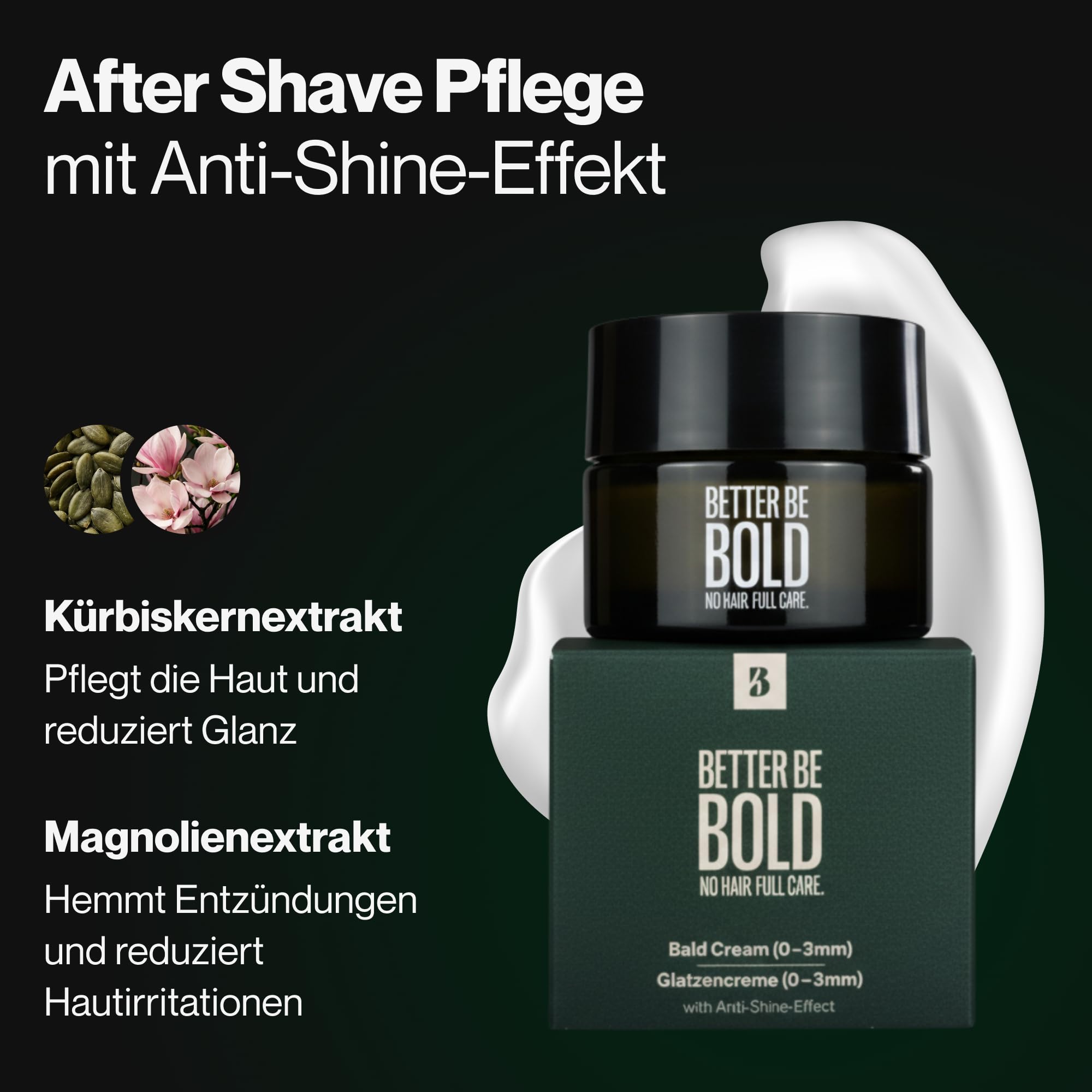 BETTER BE BOLD – Glatzenrasierer & Glatzencreme Anti-Shine 50ml SET – Mattierende Pflege für Glatze 0–3 mm – Beruhigt nach der Rasur – ohne Schnittgefahr und Hautirritationen – Shaver auch für Bart