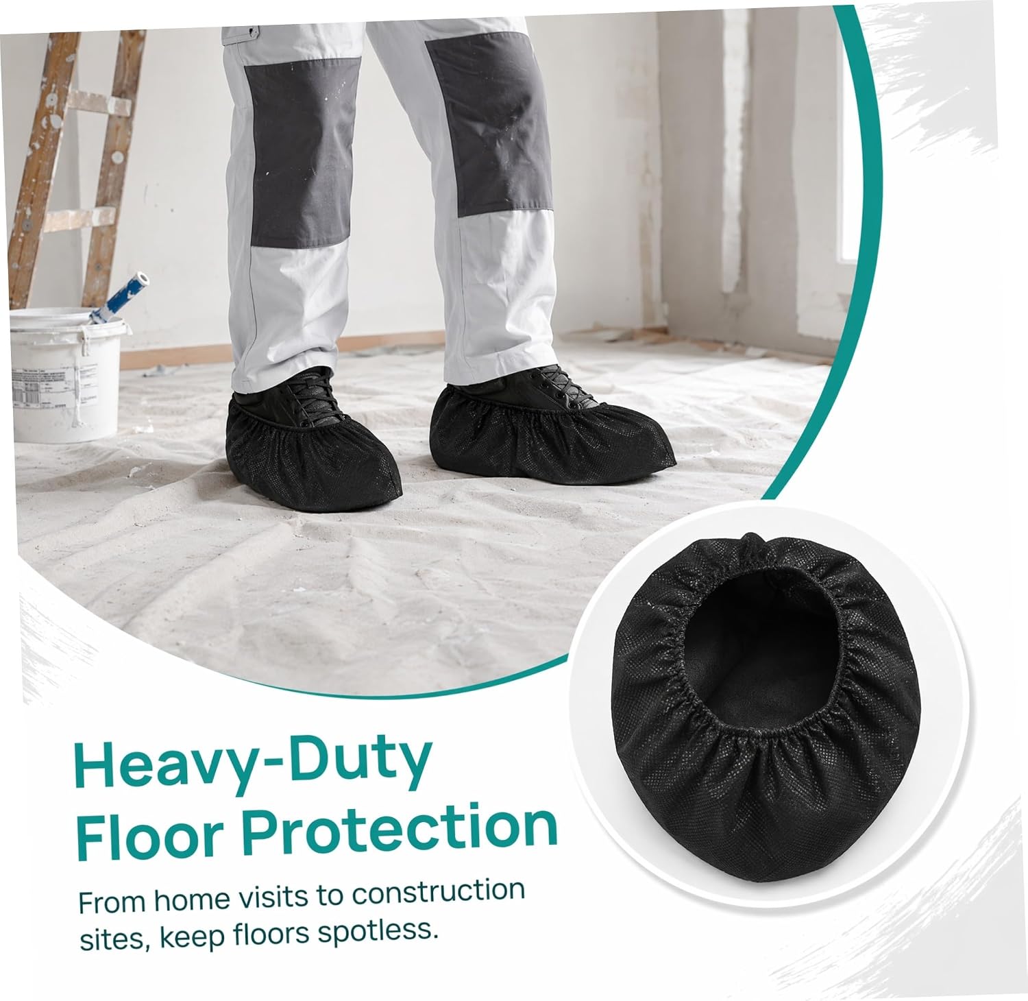 Nonwoven Shoe Covers Non Slip 100 Pack Black Disposable Thick image 3
