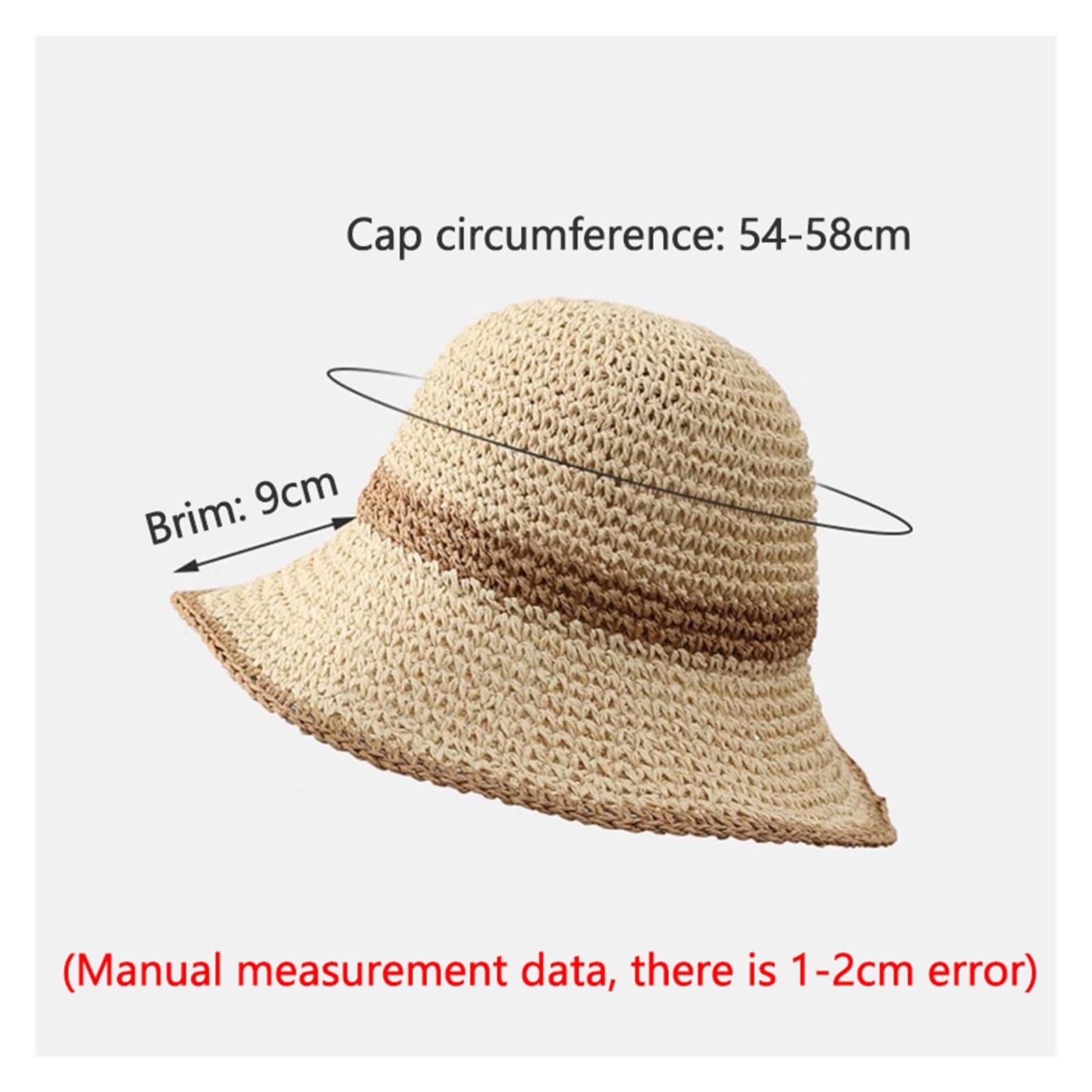 Sombrero de paja con ala ondulada for mujer, estilo cubo plegable ancha for playa, exteriores y verano