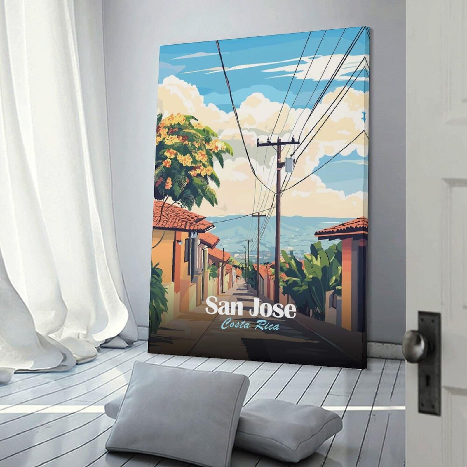 Junmoney Canvas Wall Art San Jose, Costa Rica Travel, 12x18inch(30x45cm), for Corridors, Hallways Or Apartment Entries, Decorative Canvas Styling for Entry Areas