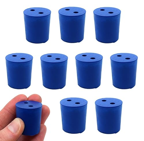10 tapones de neopreno, 2 agujeros, color azul, tamaño 0.906 in, parte inferior, 1.024 in superior, 1.102 in de longitud, adecuados para uso con