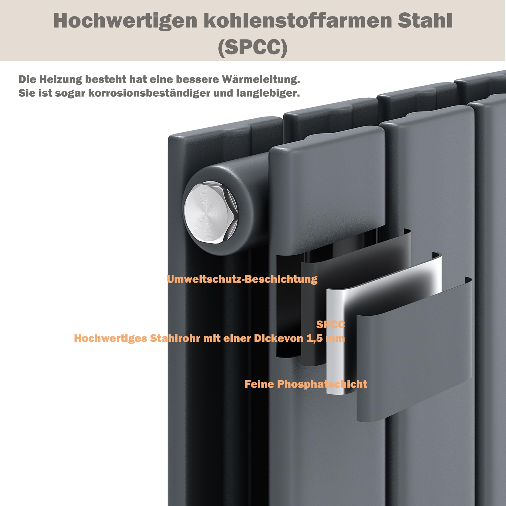 Radiador de diseño con panel de 465 x 1200 mm, horizontal, doble capa, con conector lateral multibloque, color antracita