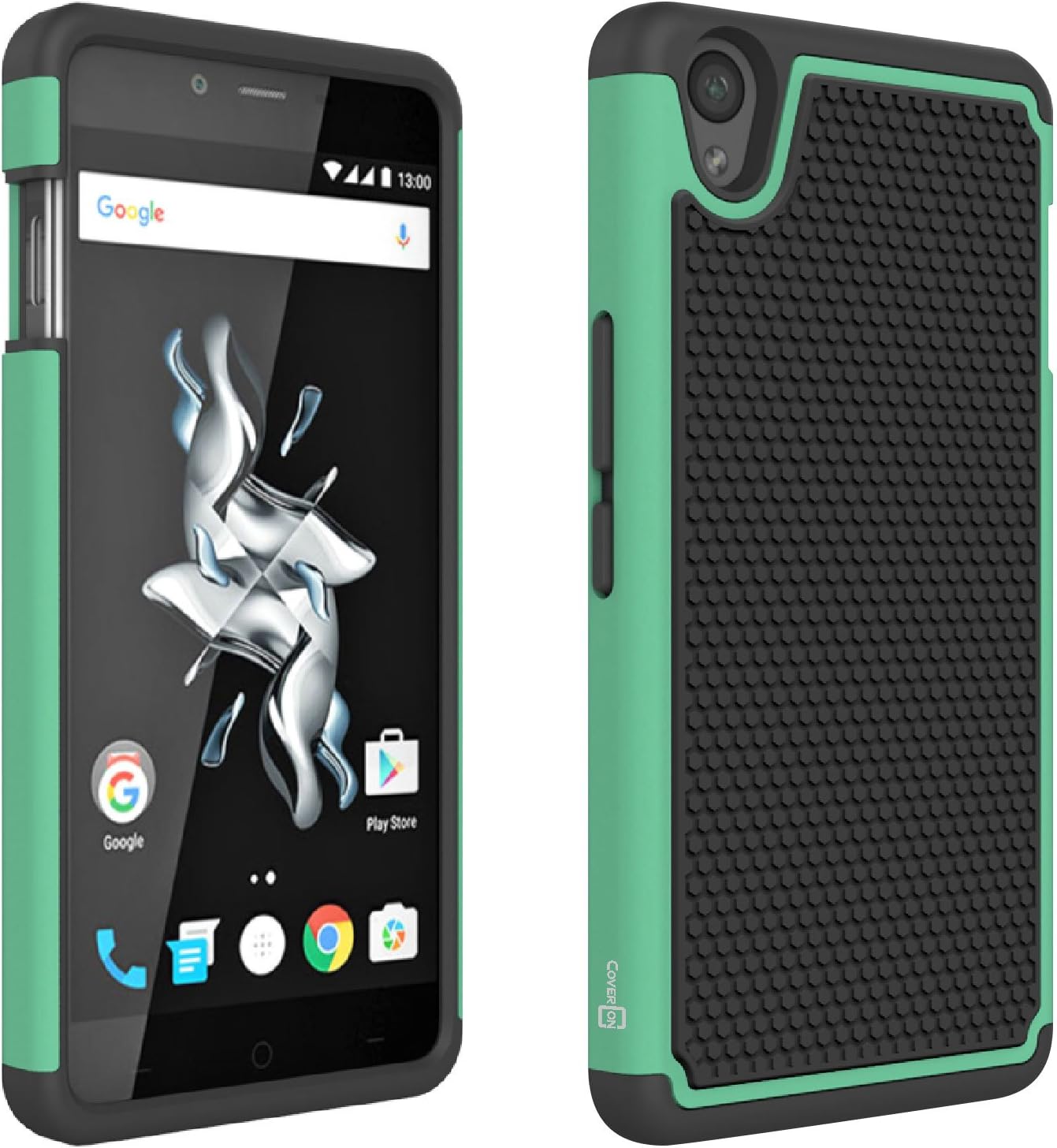 OnePlus X Case, CoverON [HexaGuard Series] Slim Hybrid Hard Phone Cover Case OnePlus X - Teal & Black