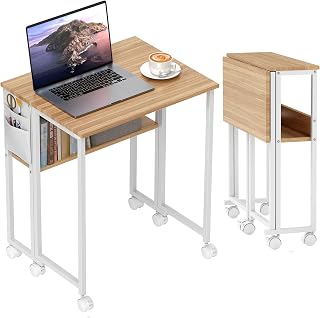 HOMCOM 63 cm Klappschreibtisch mit Rollen mit Regal für Home Office Natur
