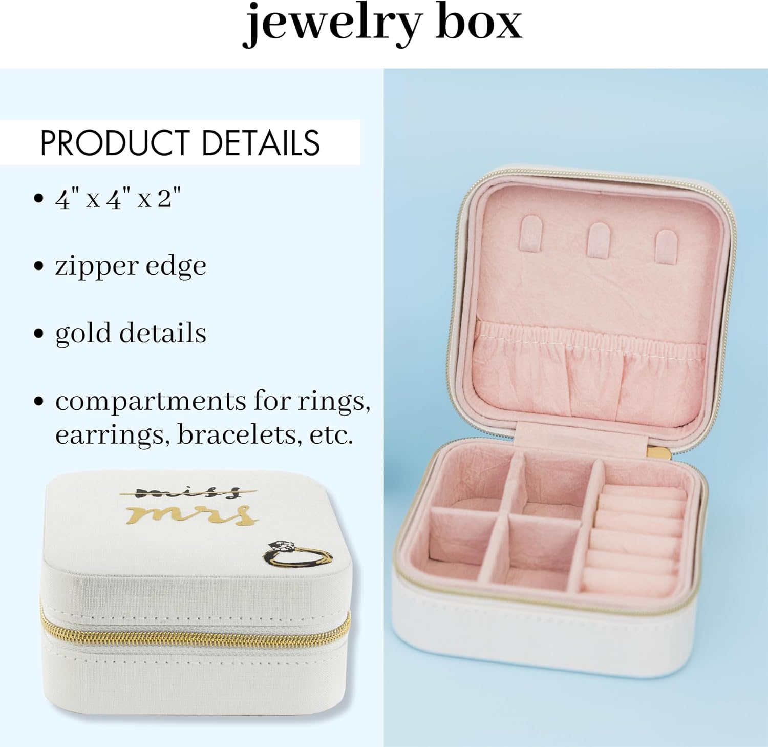 kate spade new york Small Travel Jewelry Case, White Wedding Jewelry Box to Organize Rings, Necklaces, Earrings, Miss to Mrs