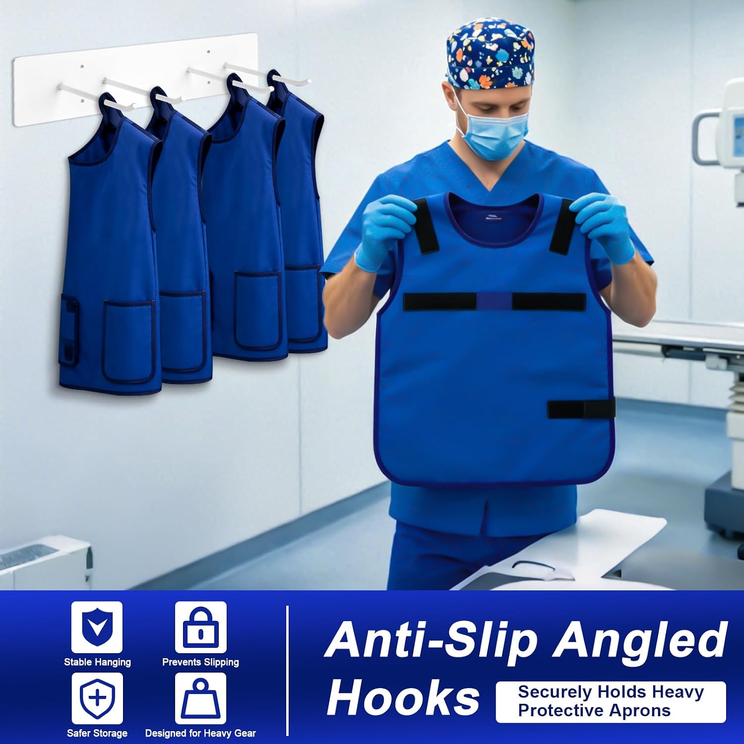2 Pack Lead Apron Hanger, 4 Hook White Coated Xray Lead Apron Hanger Wall Mount for Imaging Centers and Home Use