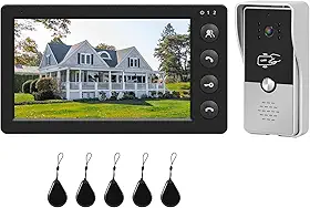 vídeo porteiro para casa, campainha externa com fio, tela LCD de 7 polegadas, desbloqueio RFID