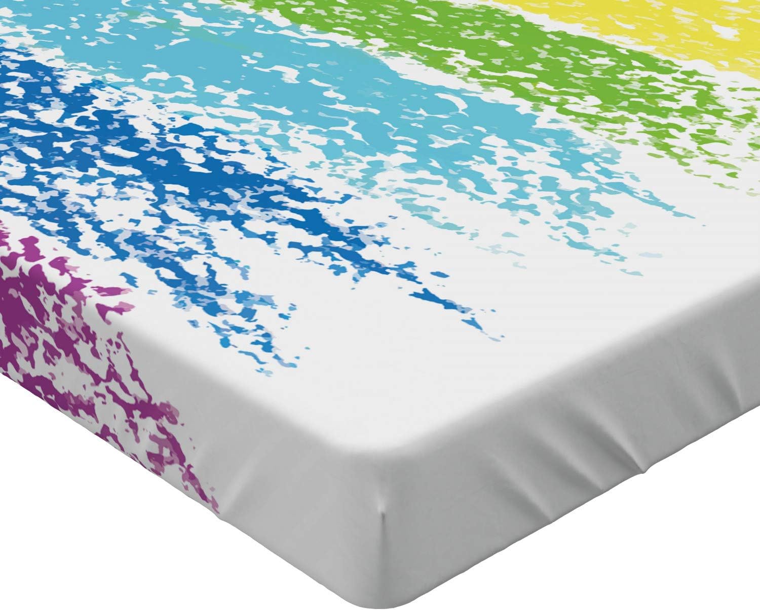 Ambesonne Rainbow Fitted Sheet, Simplistic Cheerful Illustration with Pastel Painting Colorful Lines Illustration, Soft Decorative Fabric Bedding All-Round Elastic Pocket, Queen Size, White Green