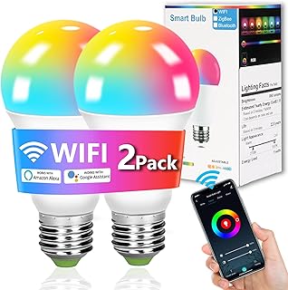 kuwikfule LED Smart Light Bulbs 2 Pack A19 Smart Light Bulbs,RGB Color Changing Light Bulb,Bluetooth&WiFi Light Bulb,Rainbow LED Bulbs,Google Home & Alexa Light Bulb with Speaker