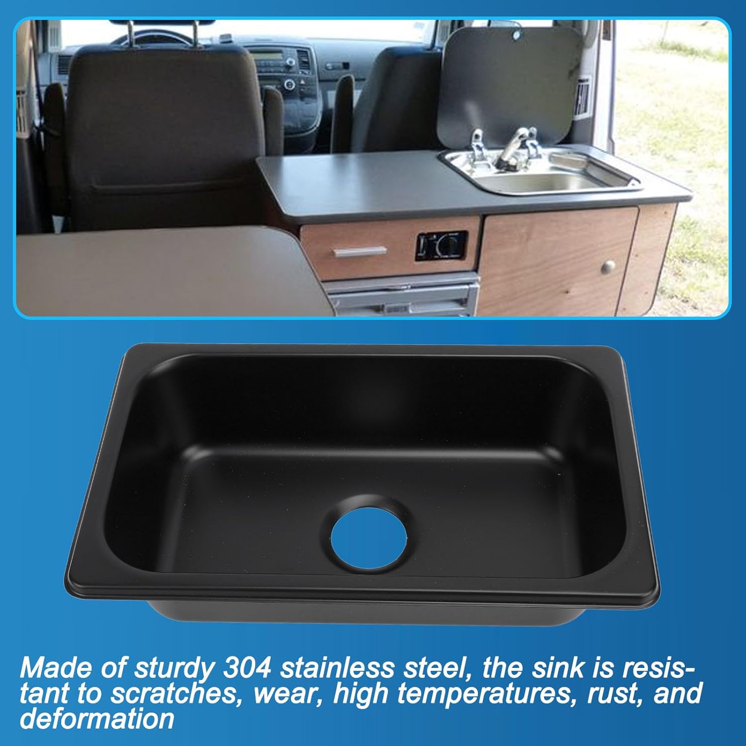 Luqeeg RV Sink, 240x135x60mm Rectangular Embedded 304 Stainless Steel RV Kitchen Sink with 40mm Sewer Outlet, Hand Wash Basin for Boat Caravan Yachts Boats (B)