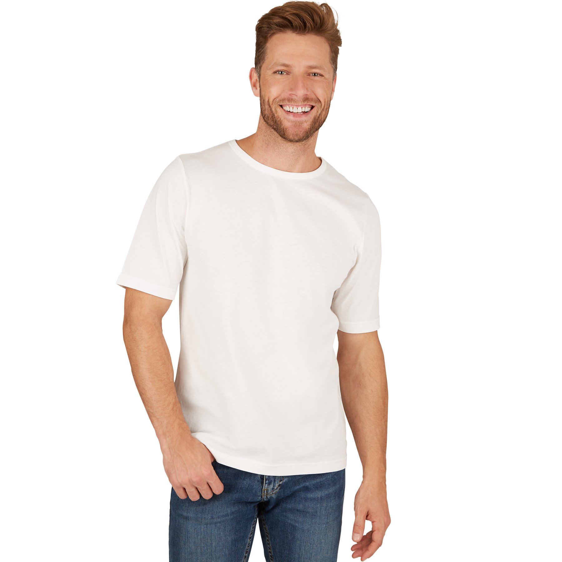 dressforfun Herren T-Shirt mit Rundhals-Ausschnitt | einfarbig | 100% Baumwolle | -Diverse Farben- (S | Weiß | Nr. 301275)