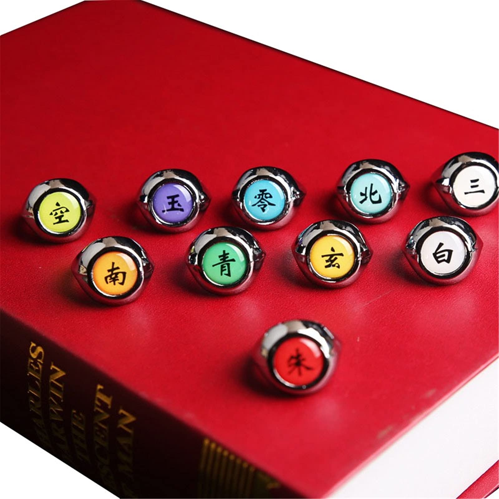 WFLWLHH 10 Pcs Naruto Rings Set, Sharingan Itachi Rings Cosplay with