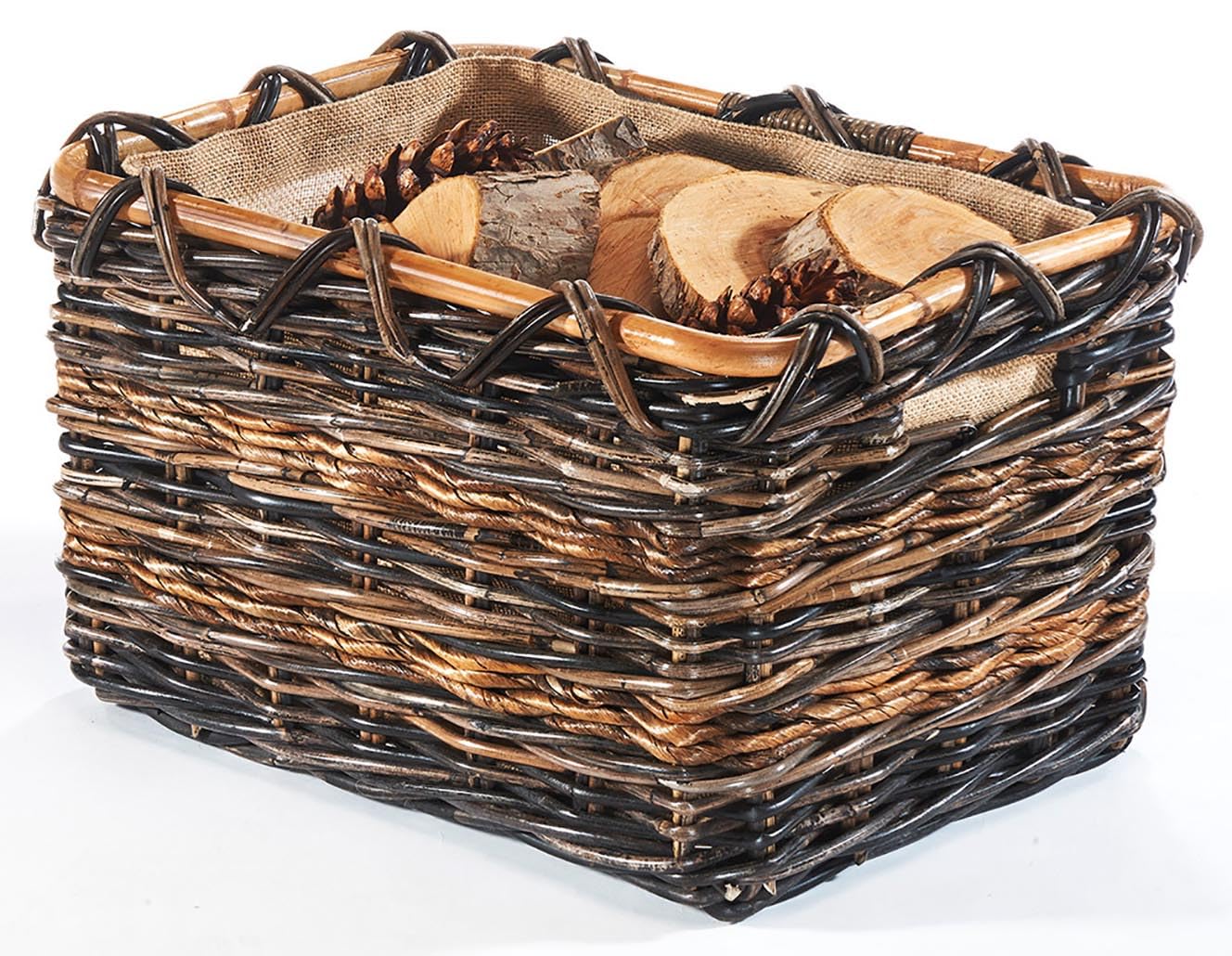 Kobolo Holzkorb aus Rattan und Bananenblatt 50x37x30 cm Braun