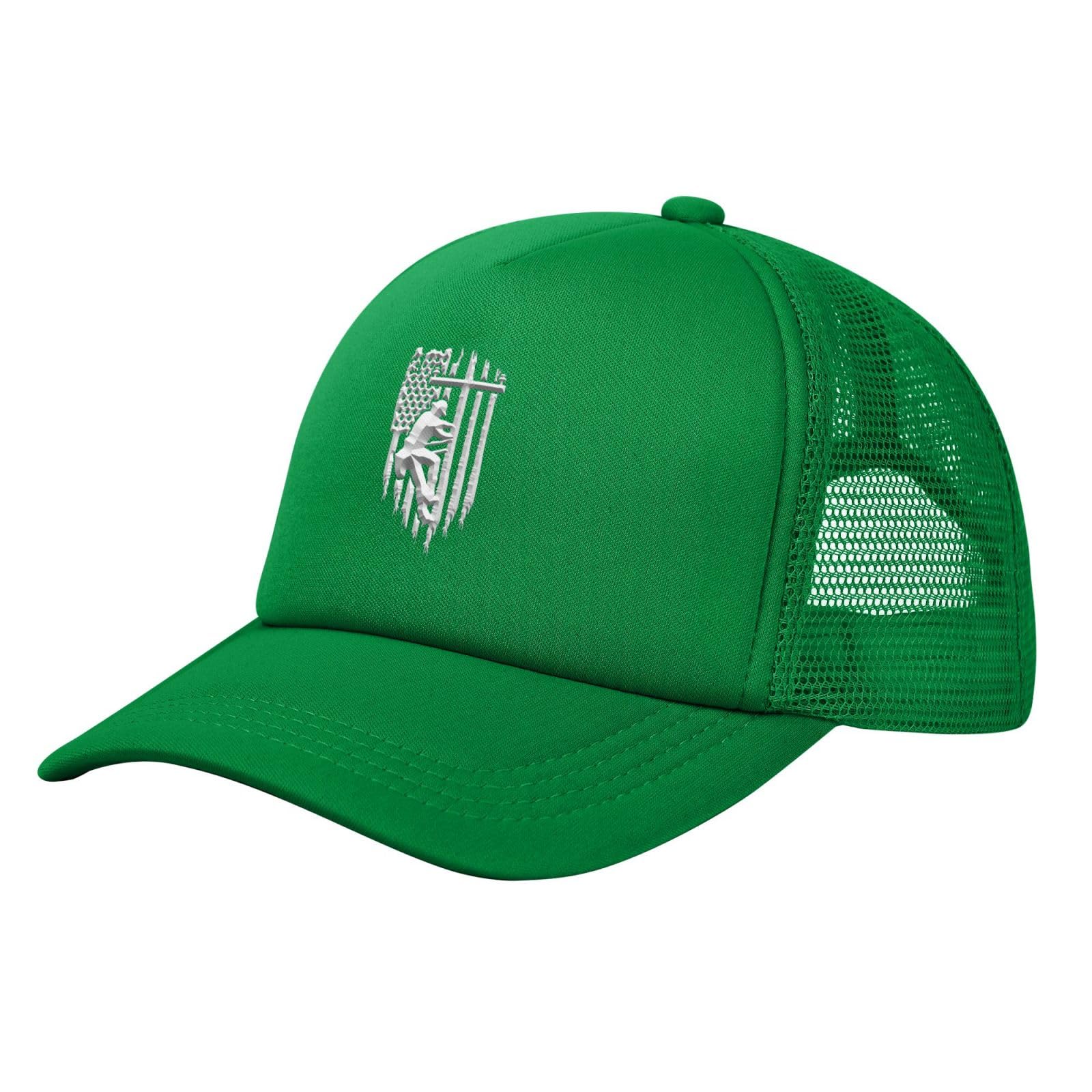 KWQDOZF American Flag Lineman,Canvas Mesh Back Baseball Caps Trucker Hat Black