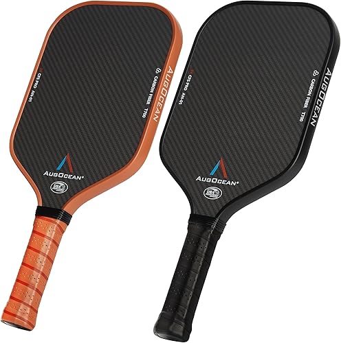 Juego de 2 palas de pickleball de carbono, juego de paletas de pickleball Pro, superficie de fibra de carbono cruda 3K con alto grano y giro,
