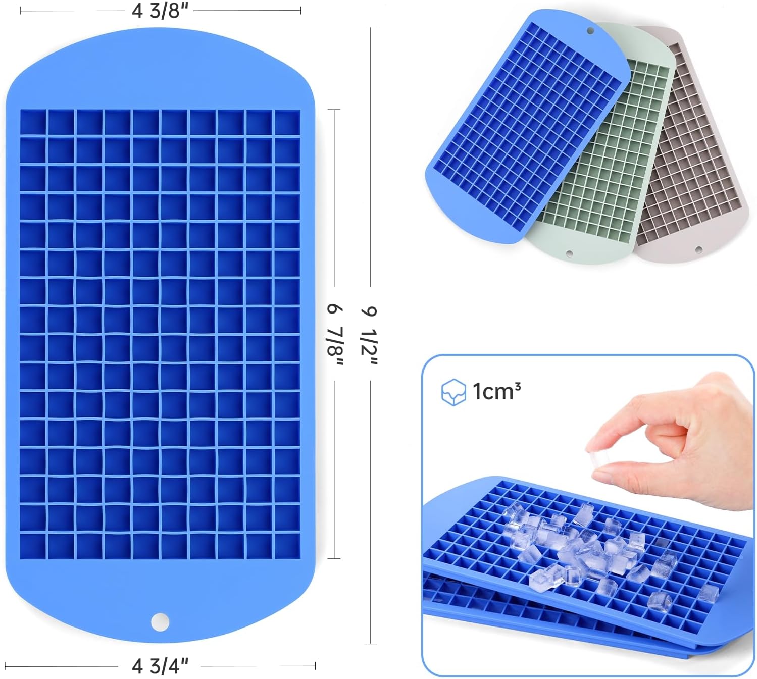 Silicone Mini Ice Cube Tray, 160 Nugget Ice Cube Molds Easy Release Small Ice Cube for Chilling Whiskey Cocktail, Stackable Ice Trays For Freezer (Blue)