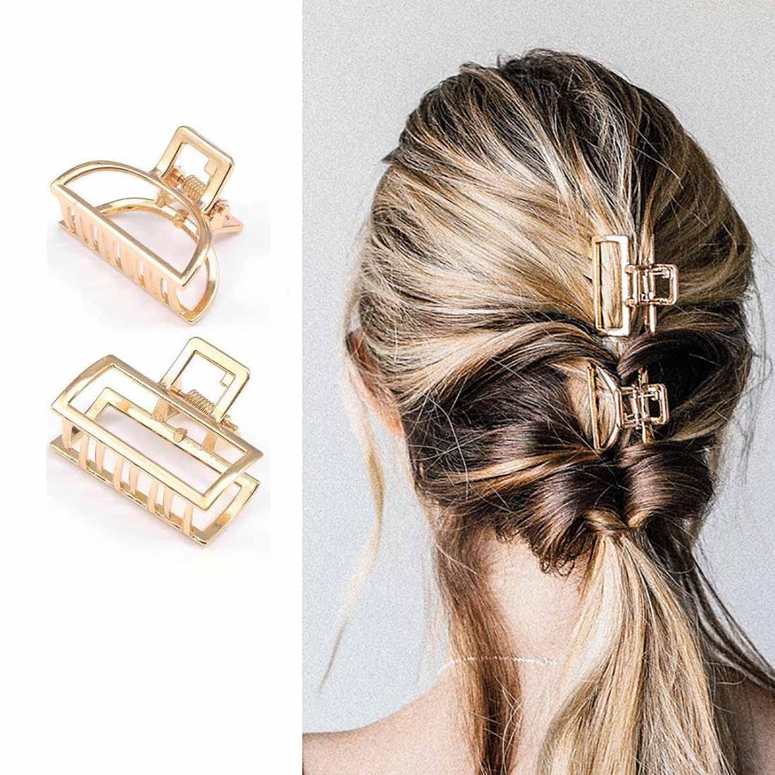 Prosy Hair Claw Gold Hair Clips Non Slip Claw Clips Square Hair Accessories Daily Party Gift for Women and Girls (2PCS)