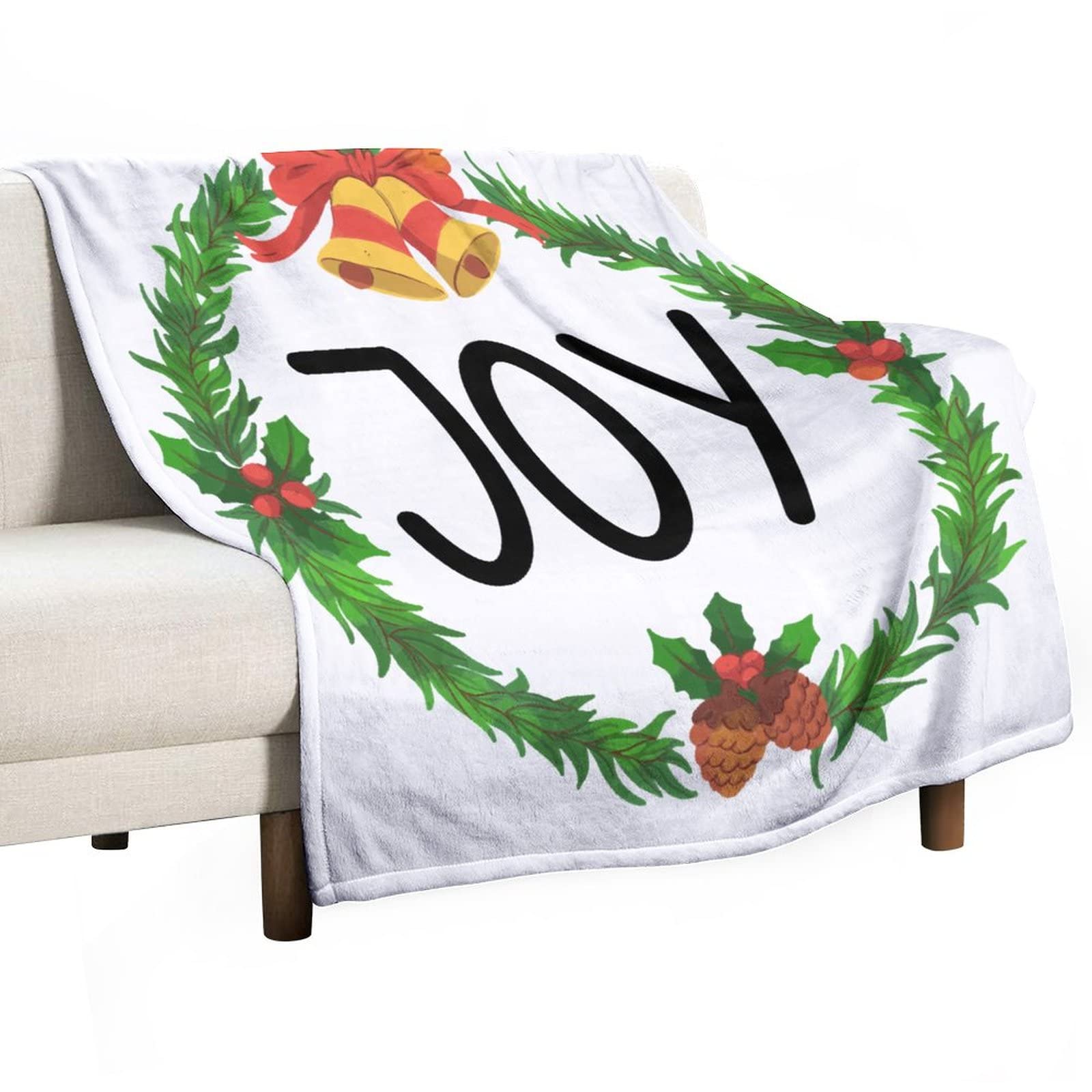 Couverture en flanelle double face chic avec couronne de Noël style ferme de luxe