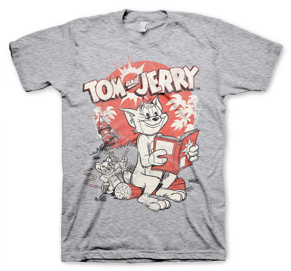 Tom & Jerry Officially Licensed Vintage Comic Mens T-Shirt (Heather Grey), M