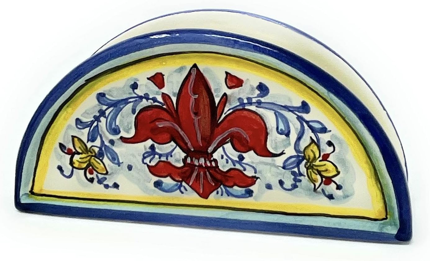 CERAMICHE D'ARTE PARRINI - Italian Ceramic Art Pottery Napkin Holder Hand Painted Pattern Lily Florence Made in Italy Tuscan