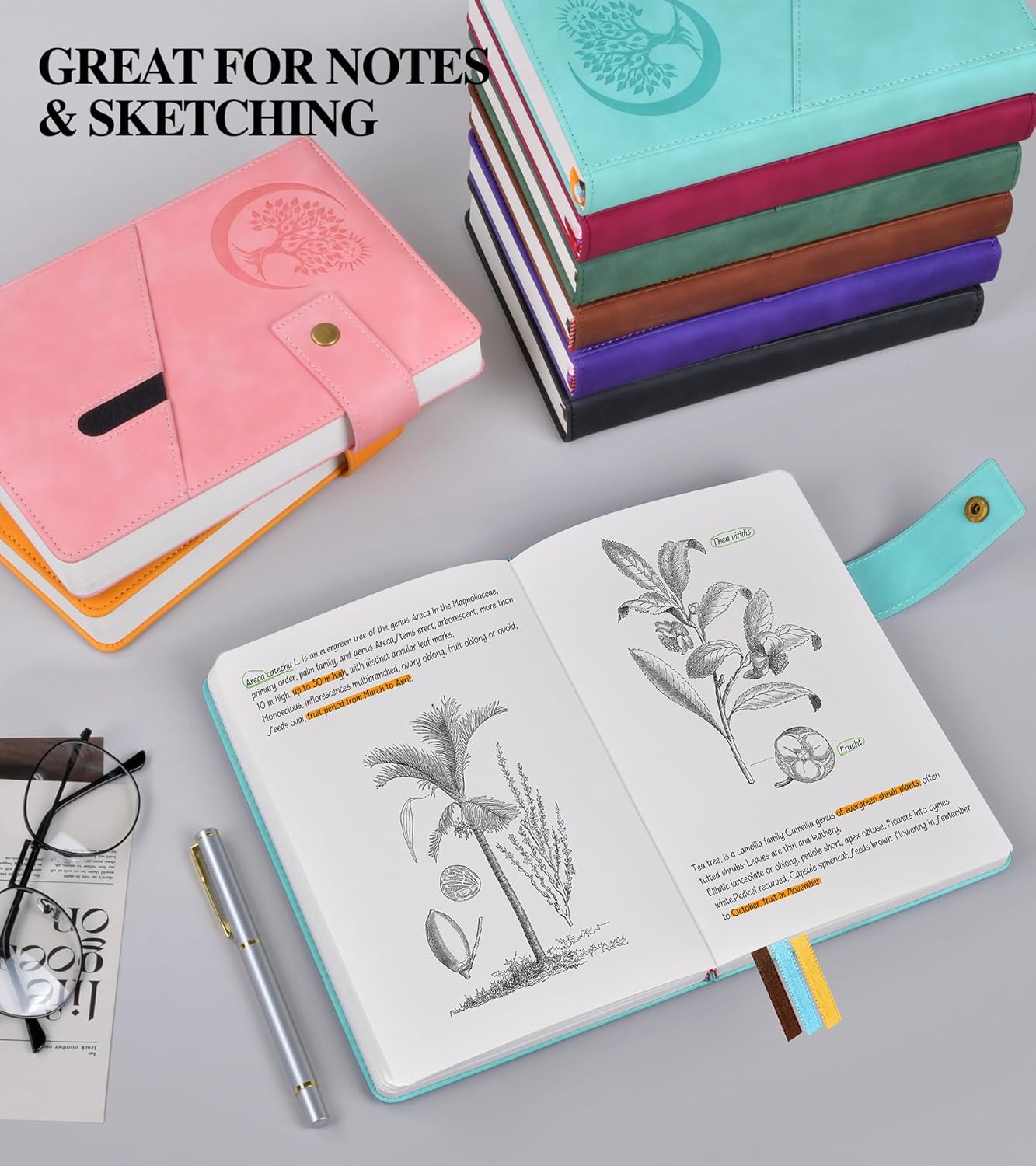 Blank Journal Notebook, A5 Hardcover Leather Sketchbook with 200 Pages Thick Blank Paper for Men Women, Unlined Drawing & Writing Journal, 5.9" x 8.4" Plain Notebook (blue) thumbnail