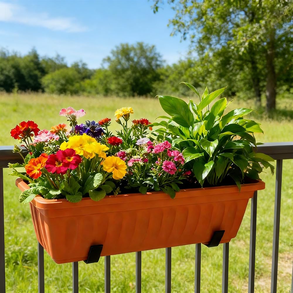 Supporto per Fioriere per Parapetti e Ringhiere di Balconi, Fioriere da Balcone, Portavasi da Esterno, Portavasi da Balcone, Fissaggio Flessibile in Metallo per vaso di fiori