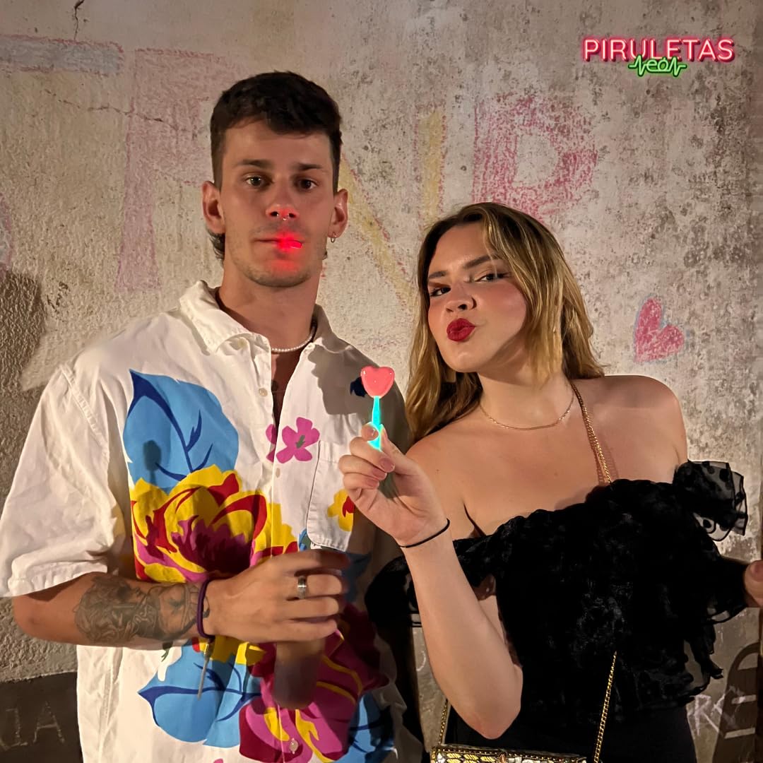 Piruletas Neón – Pack 24 | Piruleta luminosa con palo fluorescente que se activa al doblarlo | Sabores Manzana, Cereza y Mora | Ideal para fiestas, bodas, discotecas y eventos