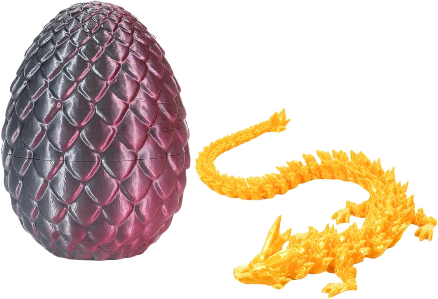 [Kingjie] 3D Printed Dragon Egg with Dragon Inside - 12 Inch Articulated Flexible Fidget Toy, Mythical Crystal Animal Figure Desk Decor for Kids Teens Adults, Easter Basket Stuffers Gift (Black+Gold)