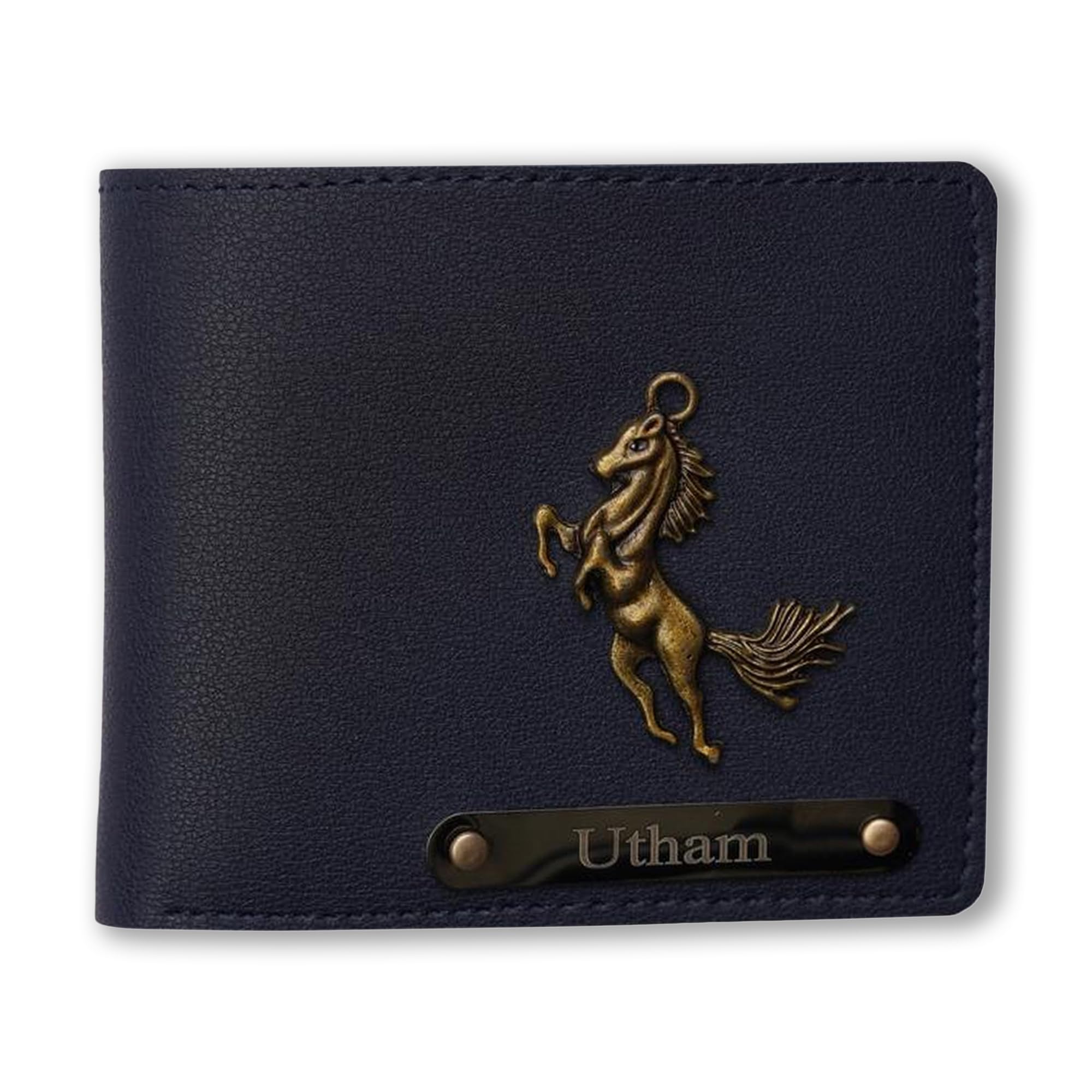 Personalized Leather Men's Customised Print Wallet with Customized Name & Your Chosen Charm| Customizable with Name&Charm| Vegan Leather | Birthday Gift for Him Black Metal Blue-image-29