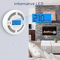 Vista 3 de Carbon Monoxide Detectors with LED Digital Display, Portable Carbon Monoxide Alarms for Home, CO Alarm with UL2034, Replaceable