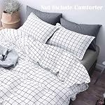 Nanko King Duvet Cover Set 3 pcs, 104x90 inch Geometric Cool Lightweight Microfiber Soft Luxury Quilt Cover with Zip Tie and 2 Pillowcase - Modern Bedding for Women Men, White Grid