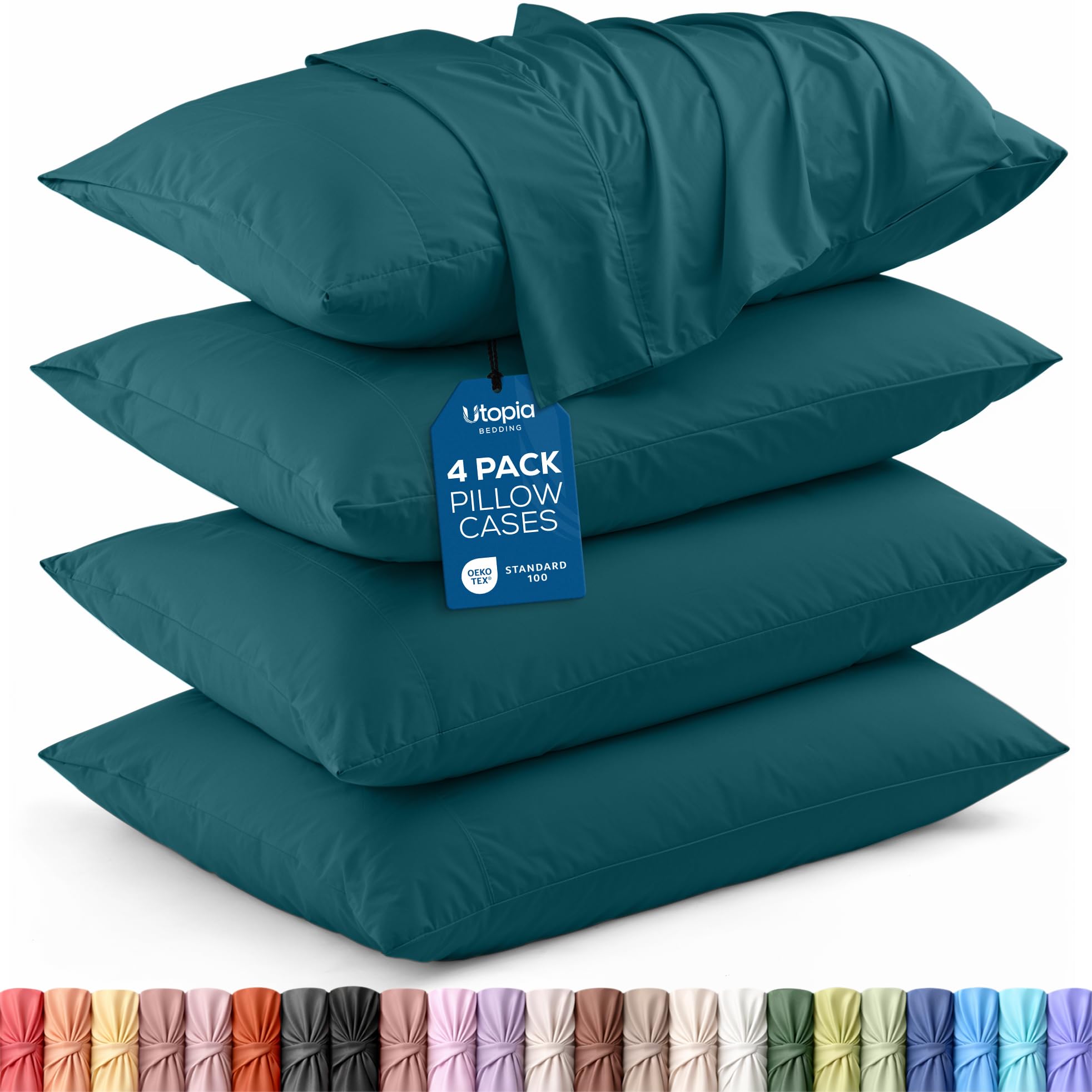 Utopia Bedding King Pillow Cases - 4 Pack - Envelope Closure - Soft Brushed Microfiber Fabric - Shrinkage and Fade Resistant Pillow Covers King Size 20 X 40 Inches (Teal)