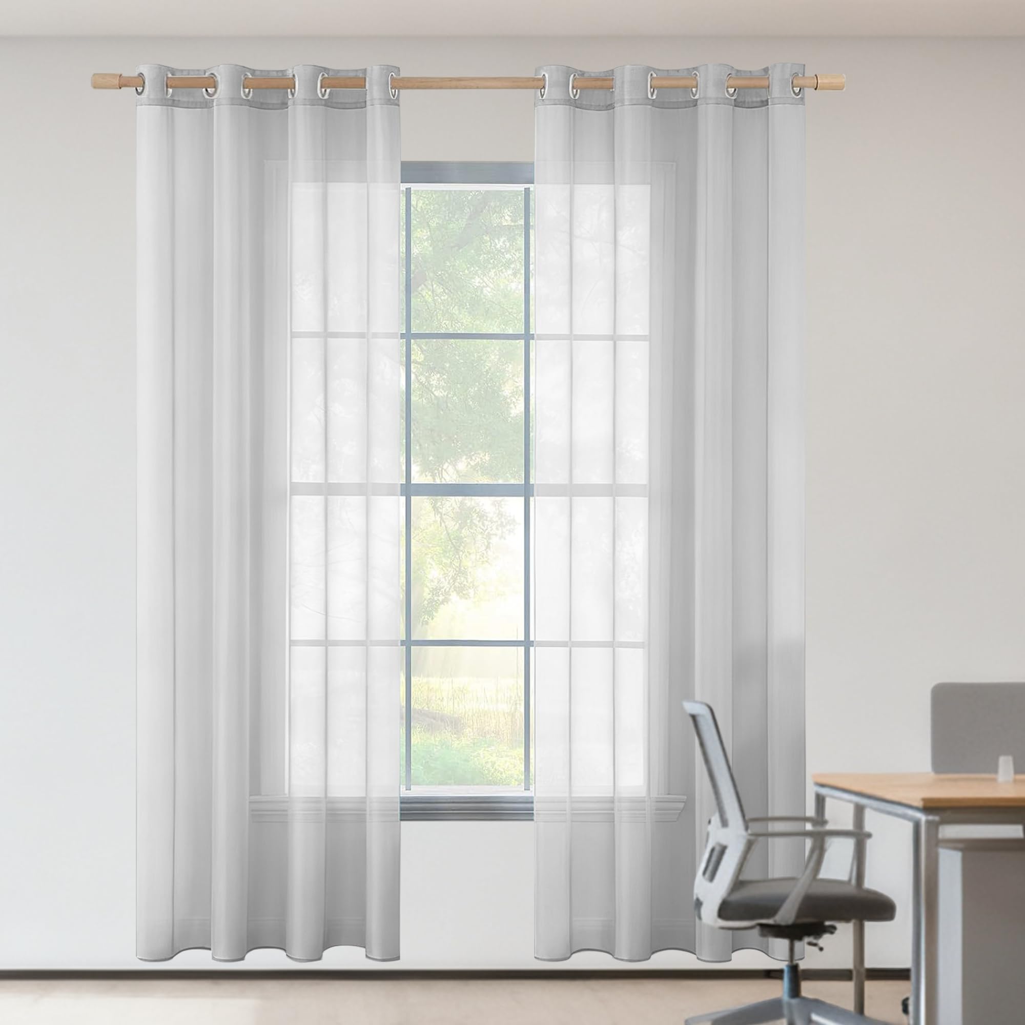 Zasłon Z Woalu 700 x 220 cm Przewiewne Zasłony Na Przelotkach Elegancka Klasyczna, Do Sypialni Salonu Kuchni Pokoju Dziennego, Jasny szary