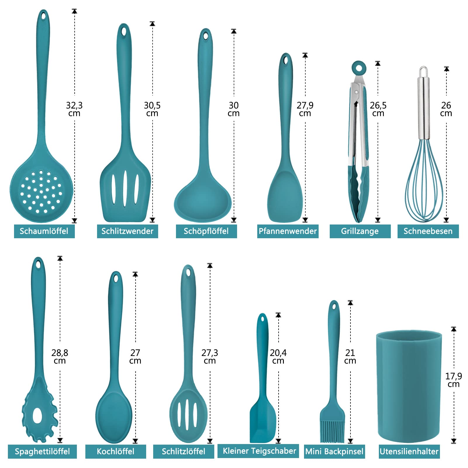 Set De 12 Ustensiles De Cuisine En Silicone Homikit - Résistant à La Chaleur 210°C - Noir Avec Porte-ustensiles