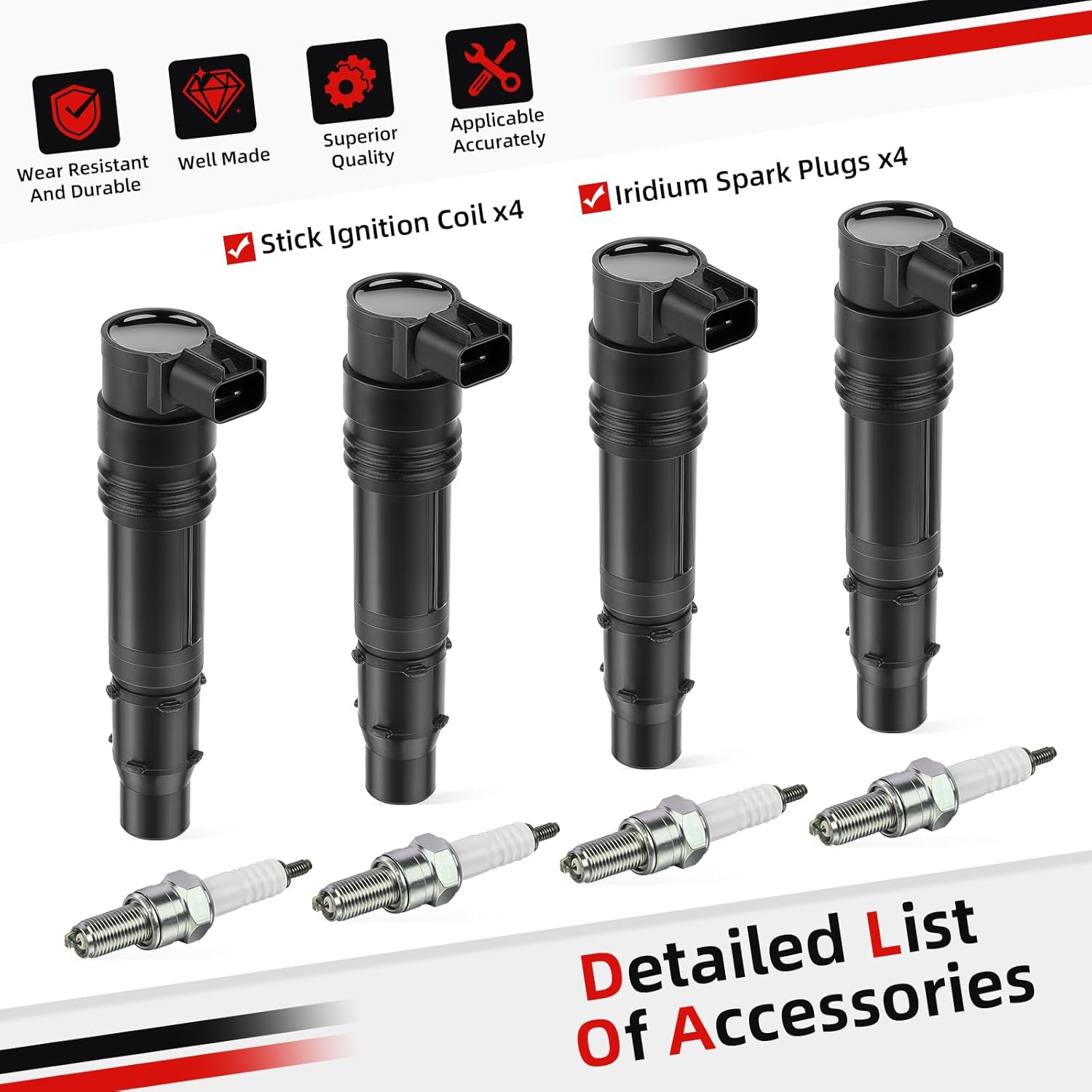For Kawasaki Ninja ZX-14 ZX-10R ZX1000 ZX1400 ZG1400 2008-2024 4x Ignition Coils & Iridium Spark Plugs 21171-0005