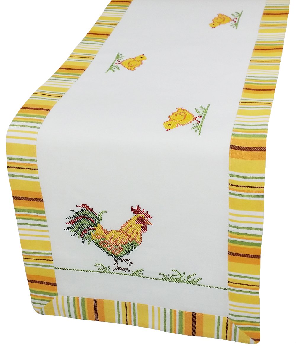 Xia Home Fashions Hens and Embroidered Easter Table Runner, 15 by 54-Inch