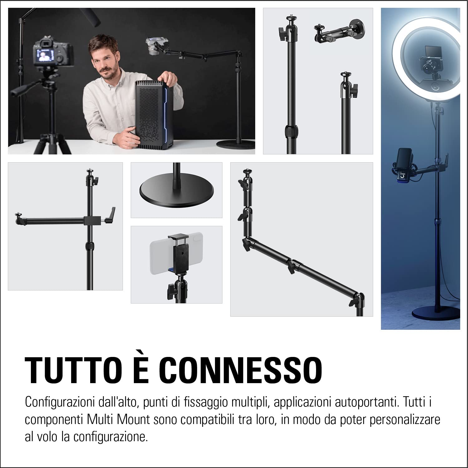 Elgato Cold Shoe - Supporto regolabile con filettatura da ¼ di pollice per luci, flash, microfoni, compatibile con Key Light Mini, supporti luce, treppiedi, perfetta per produzioni di foto e video