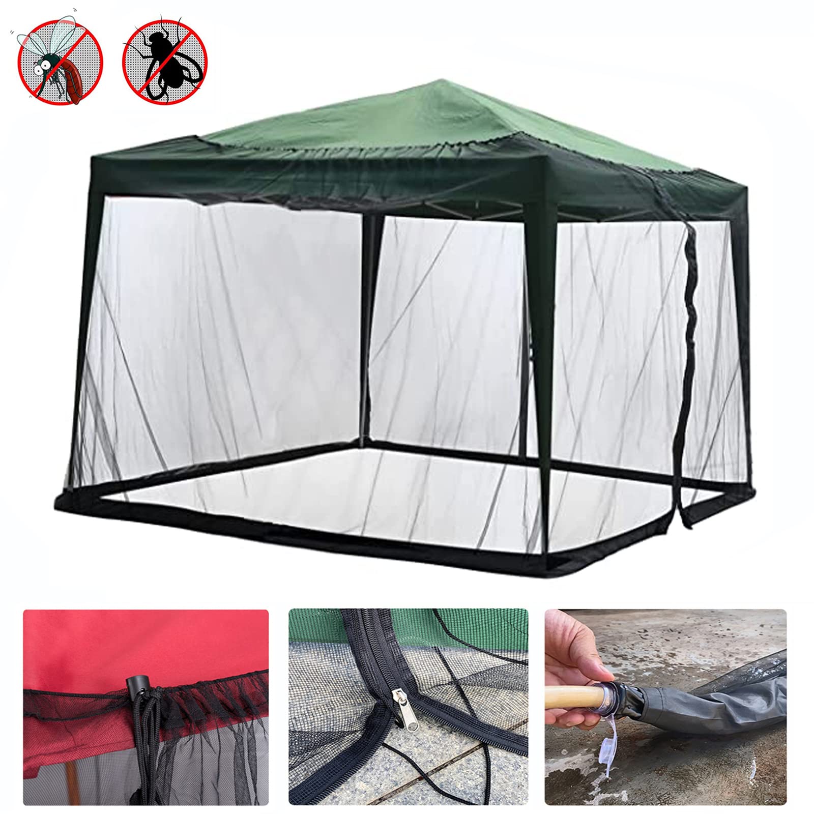 SFDPDM Moustiquaire Parasol 3x3m, Gazebo Polyester Fermeture Éclair Camping