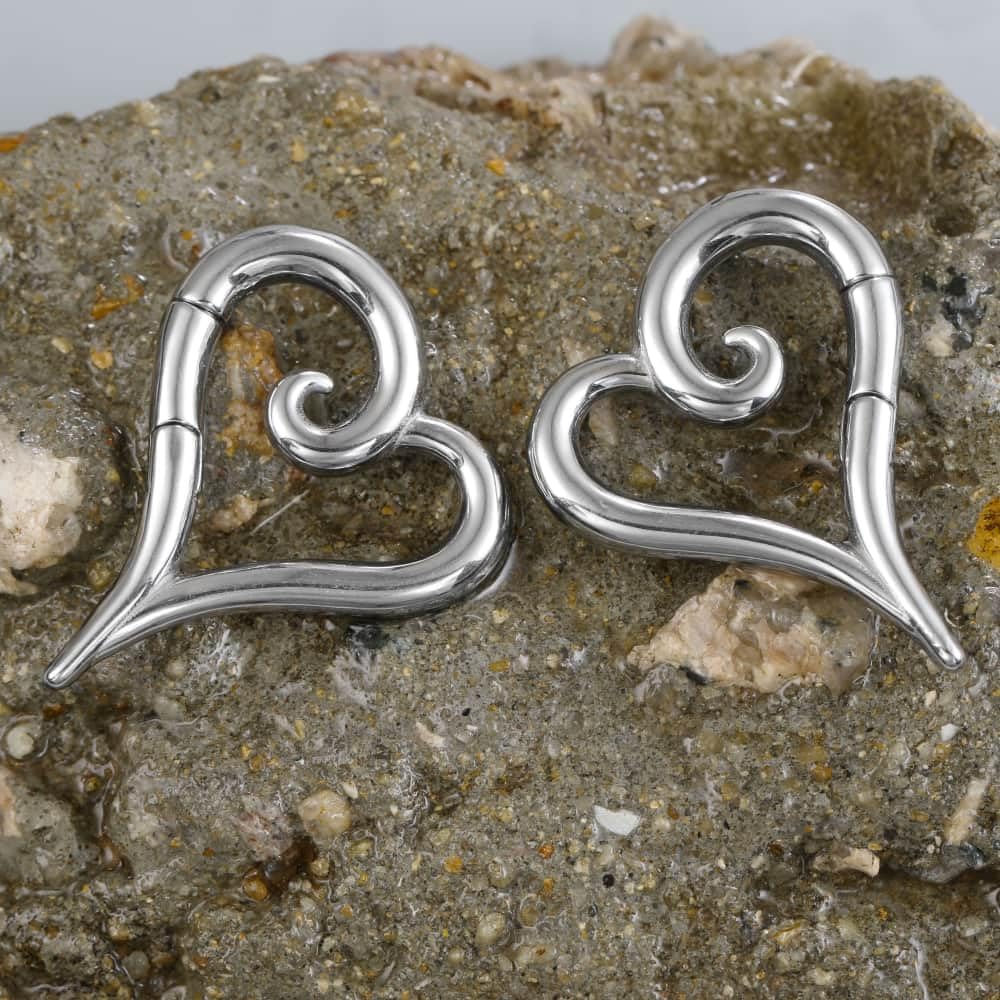 Casvort 2PCS Hypoallergenic Spiral Heart Ear Weights for Stretched Ears 316 Stainless Steel Ear Hangers 6mm 2g Gauges for Ears Fashion Piercing Body Jewelry