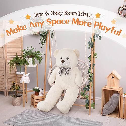 Vista 29 de MorisMos Oso de peluche gigante, oso de peluche grande para novias, niñas, para Navidad, día de San Valentín, cumpleaños (gris claro, 47 pulgadas)