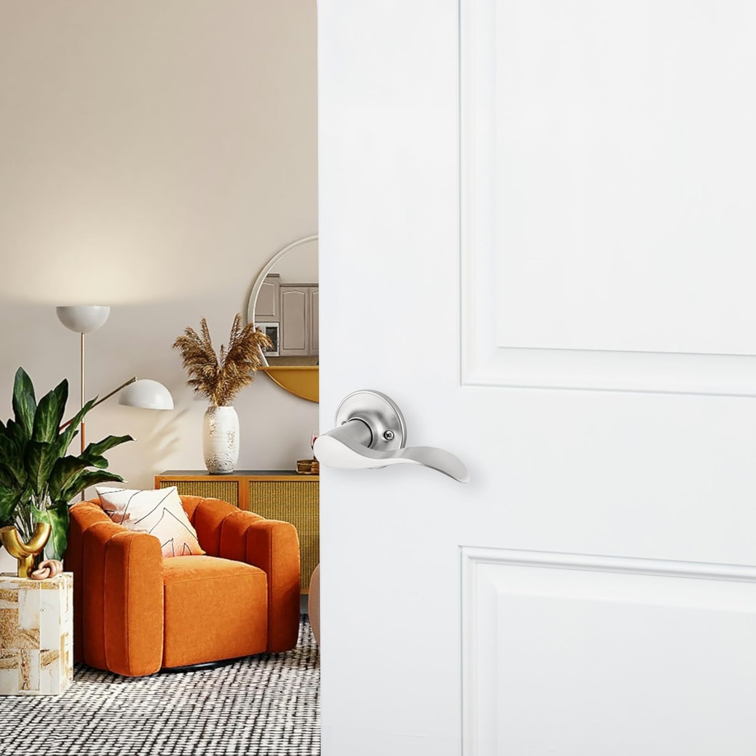 Delaney Hardware Bennett Passage Door Handle, Fits Doors 1-3/8 to 1-3/4 in. Thick, Satin Nickel – Reversible Left/Right-Handed Hall, Closet Door Lever with Latch – Easily Install