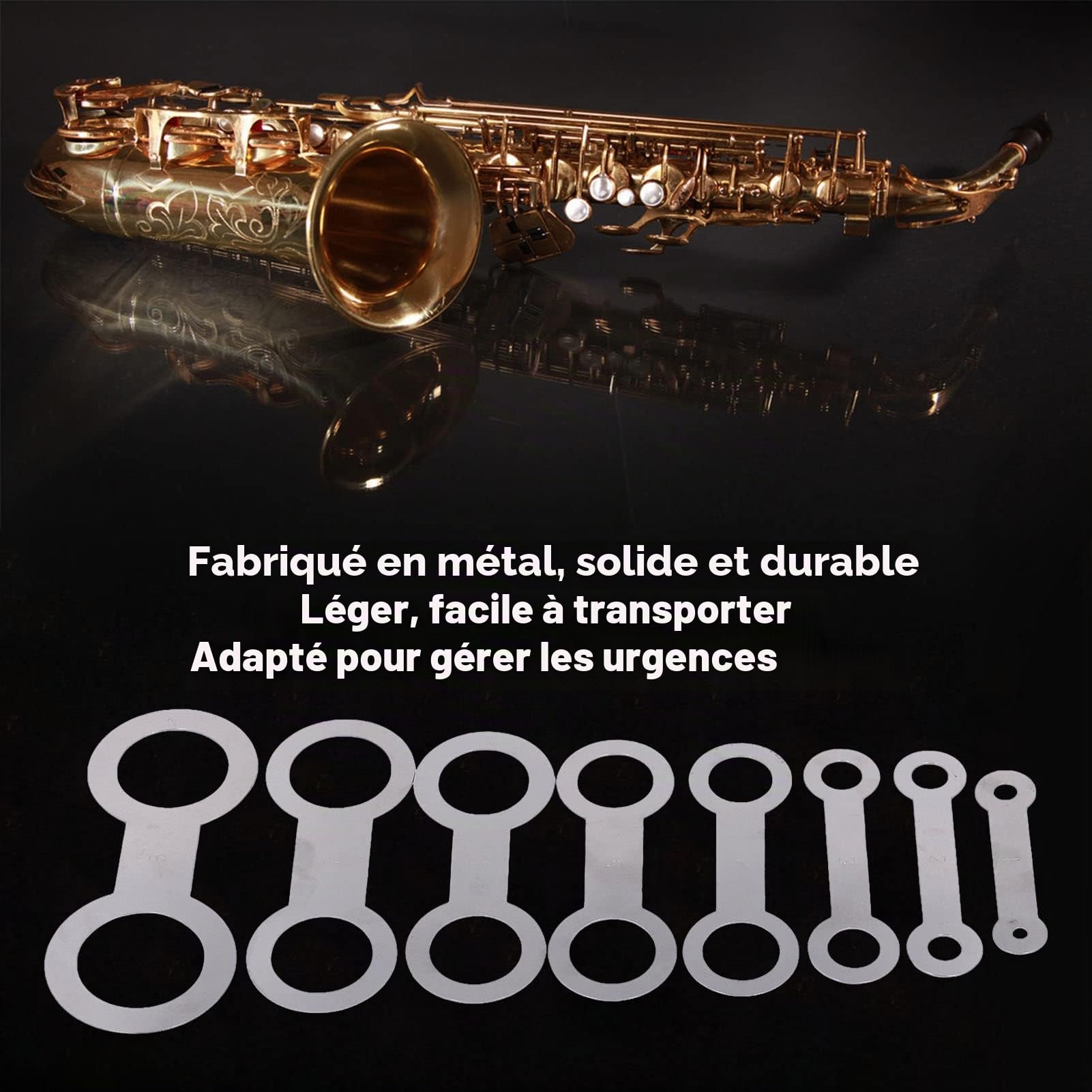 Outil de réparation de tampons, en cuir de saxophone longue durée de vie en métal kit de réparation de tampons de saxophone argenté 8 pièces léger pour l'entretien